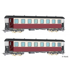 Set dvou úzkorozchodných osobních vozů B4ip, červeno-krémové, DR, IV. epocha, H0m, Tillig 13981